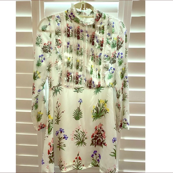 Silk tuxedo pleat ruffle lace flower white dress - Picture 13 of 16